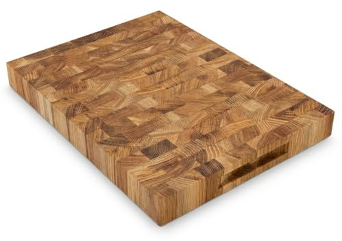 Stirnholz Schneidebrett aus Eiche 40x30x4 cm – Massives Holz Schneidebrett, Hackblock Küche, Messerschonend, Extra Stabil, Beidseitig Nutzbar