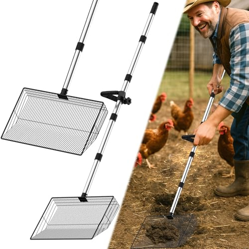 Pelle à fientes de poulet, pelle à crottes de poulet, pelle à main réglable pour le nettoyage, outils de nettoyage de poulet, pelle à tamis pour la séparation du poulet (L)