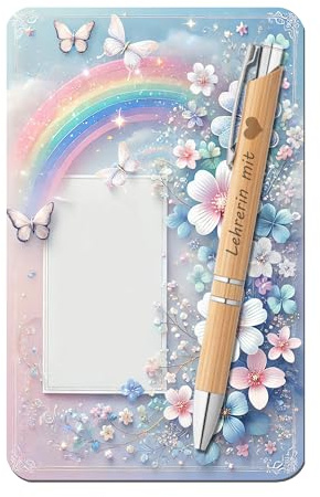 Maus-Design Gravierter Bambus-Kugelschreiber mit beschriftbarer Karte – Geschenkset für Erzieherin, Lehrerin, Kollegin, Mama, Papa u. v. m. – personalisierbar (17 Lehrerin mit Herz)
