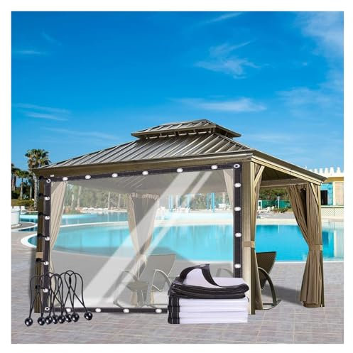 Transparente Pavillon-Seitenwände, wasserdichte Abdeckplane, 0,12 mm, mit Ösen für Pergola und Veranda, transparente Planenvorhänge, anpassbare Größe (16 x 11 Zoll/5 x 3,5 m)