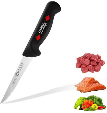 EIKASO Solingen Ausbeinmesser gerade 13cm Klinge steif aus Molybdänstahl 1.4116 Profi Fleischmesser Filetiermesser Schlachtermesser handabgezogen und eisgehärtet spülmaschinengeeignet (schwarz)