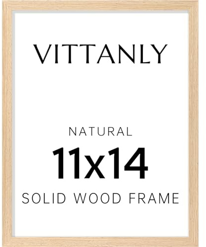 Vittanly 11x14 Picture Frame, Solid Wood Frame with Plexiglass, Natural | Solid Wood Frame 11x14 with Mat, Display Photo 8x10 with Mat or 11x14 without Mat, Wall Hanging for Home Decor, 1 Pack