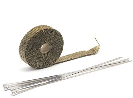 Bande Thermique Echappement,Pare Chaleur Echappeme 5m / 10m / 15m Fibre de Verre Protection d'échappement Tuyau Heather Header Ruban Isolant Turbo Wrap Semelle Tape de Ruban(25mm 5M Titanium)