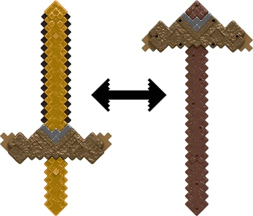 Mattel Minecraft Click & Switch Schwert & Pick-Axe, transformierendes 2-in-1-Spielzeug für Rollenspiele & Kostüme
