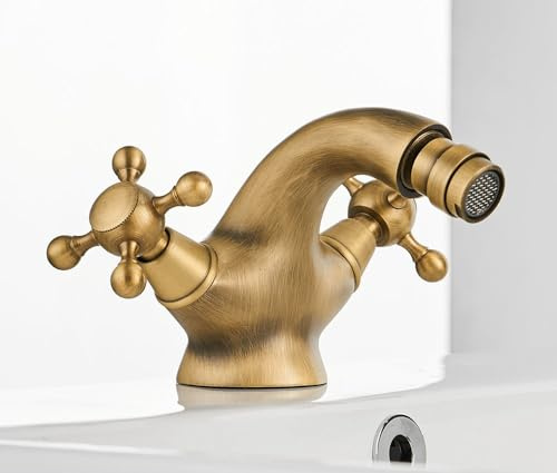 IUokLU Robinet de Bidet Antique G1/2 Deux poignées pivotantes en céramique mitigeur monotrou en Laiton pour lavabo de Salle de Bain Montage sur Pont Style Antique,Antique