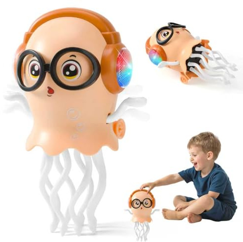 LTFIOON Medusa danzante elettrica, nuovo giocattolo con luci a LED e musica, 2 modalità in piedi e rampa, giocattolo medusa, regalo per ragazze e ragazzi (arancione)