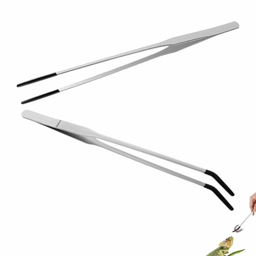 ANYUANKW 2 Stück Aquarium Pinzette Edelstahl Gerade & Gebogene Spitze Futterpinzette 27cm Lang Reptilien Futterpinzette mit Gummikopf für Wasserpflanze Eidechsen