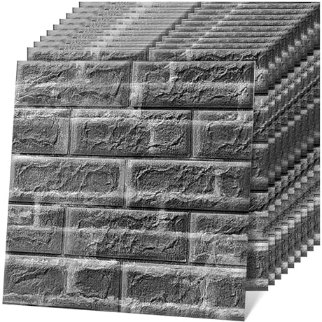 SIMDAO Pannelli da parete 3D da rimuovere e incollare in grigio retrò, 10 pezzi di carta da parati 3D in pietra espansa XPE, carta da parati autoadesiva in schiuma per camera da letto, scale, cucina