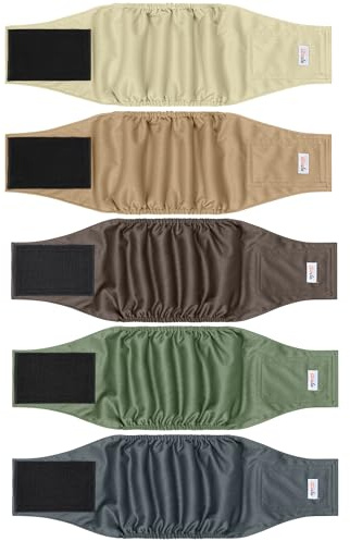 Wiederverwendbare Premium-Bauchbänder für männliche Hunde, hochabsorbierende Hundewindeln für Rüden bei Inkontinenz oder erregtem Wasserlassen und Training, Grau, Grün, Braun, Größe XXL, 5 Stück