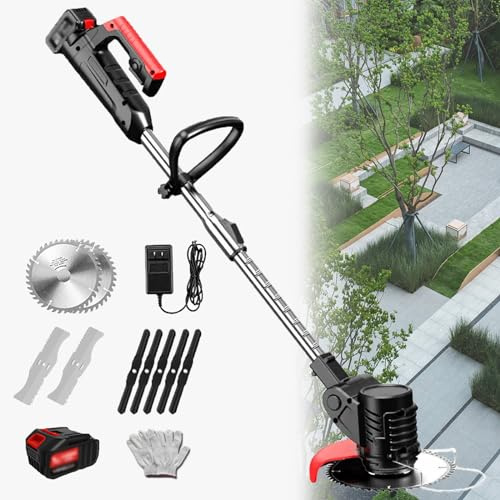 YLANMEI Tondeuse à Gazon télescopique électrique Portable, Petite Tondeuse à Gazon Domestique, Batterie Rechargeable 24V, Outil de Tonte de pelouse de Jardin avec Lame 24V/2.0Ah
