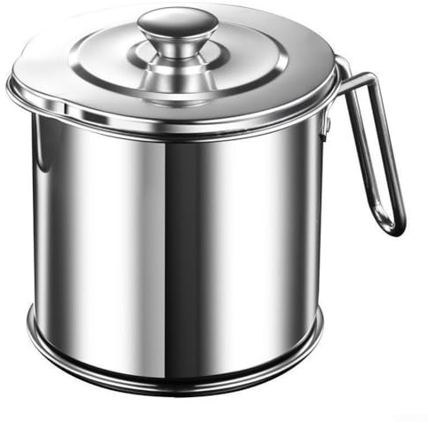Dispenser per olio in acciaio inox con coperchio e filtro a rete fine, beccuccio a prova di perdite per versare senza intoppi, filtro dell'olio a doppia funzione e contenitore per olio da cucina