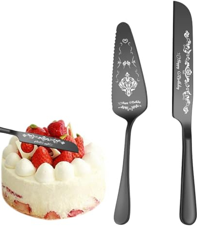 Juego de servidor de pastel de boda, juego de corte de pastel de boda | Juego de postres de acero inoxidable | Elegante cortador y espátula grabados para cumpleaños, fiesta de prenatal