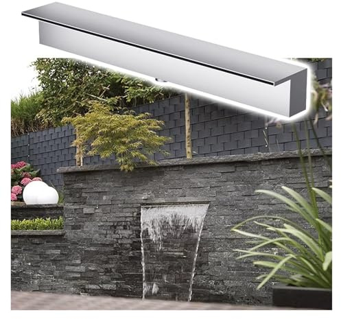 1 Stück 24 Zoll Edelstahl-Wasserfall-Überlauf for Koiteiche und Gartenbrunnen – Wasserspiele for Außenbereiche(Silver,20in)