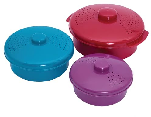 Coopers of Stortford - Three Piece Microwave Casserole Pot Set with Vented Lids - Space Saving Pots for Fast Cooking Heating and Storage