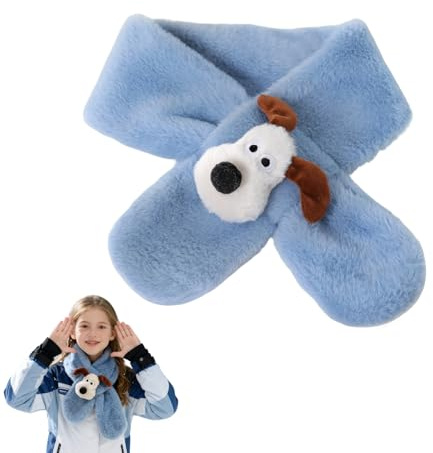 CutitiUU Bufanda infantil Peluche Perro,Bufanda cálida con diseño cruzado,Cuello de bebé de dibujos animados,Cuello cálida de invierno para mujer,de piel sintética,Cuello para Bebés (Azul Perrito)