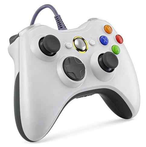 Xbox 360 Wired Controller, USB Gamepad Joystick with Dual Vibration, Plug & Play, Compatible with Xbox 360, Xbox 360 Slim & Windows 11/10/8/7 PC, Ergonomic Design for Home Gaming (XBOX360-WHITE)
