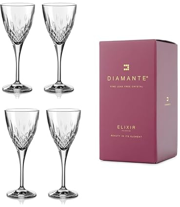 DIAMANTE Regency Crystal Wine Glasses - Made from Premium Crystal - Set of 4