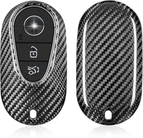 T-carbon Autoschlüssel Hülle kompatibel mit Mercedes Benz,Glasfaser Schlüsselhülle kompatibel mit A B C E S Klasse G Klasse C Klasse 2020-2023 2024, Schlüsselhülle Cover Silber Schwarz