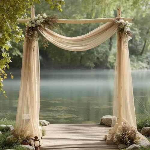 Hearda Wedding Arch Drapes Fabric,Arch Draping Fabric Sheer Backdrop Drapes 1 Panel Elegant Sheer Chiffon Backdrop Draping Curtain for Ceremony Ceiling Party Reception (Champagne Color A,160x800cm)