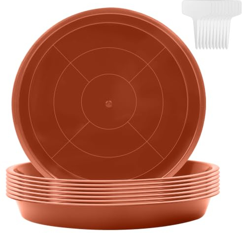 Molirex 8 stycken blomkrukor, underlägg, runda med 10 etiketter, plastblomunderlägg, växter, underlägg för blomkrukor, inomhus- och utomhusväxter, röd – Ø 16 cm