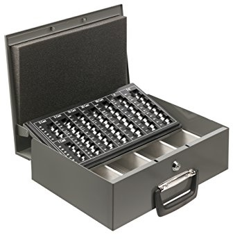 ALCO-Albert - Euro Geldtransportkassette anthrazit | Geldkasse mit herausnehmbarem Münzeinsatz, Tragegriff und Zylinderschloss, 355 x 275 x 102 mm