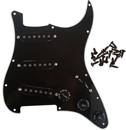 Musiclily 11 Hole SSS Pre-wired Pickguard Strat Loaded Pickguard with Single Coil Pickups Set for Strat Style Electric Guitar,3 Ply Black