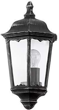 EGLO Applique murale extérieure Navedo, éclairage d’extérieur en fonte d’aluminium noir avec patine argentée et verre, douille E27, IP44