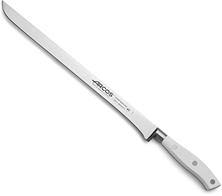 Arcos Tranchier-/Schinkenmesser mit Geschmiedeter Klinge aus Edelstahl 300 mm - Ergonomischer Griff aus Polyoxymethylen (POM), Dünne Klinge mit Charakteristischem Weichem Rand - Weiß