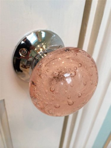 Chattels Beautiful Pair of Large Light Pink Contemporary/Retro Round Smooth Bubble Glass Chrome Mortice Door Knobs/Handles
