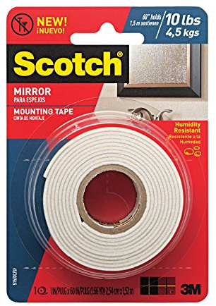Scotch 051141402895 Mirror Mounting Tape, x 60-inches, White, 1-Roll (515P), 1