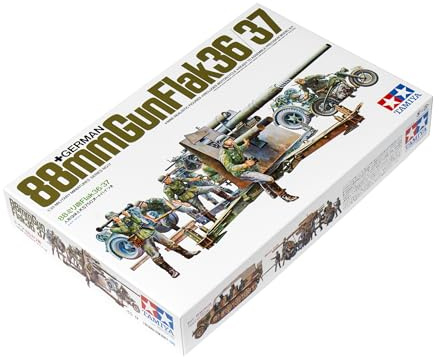 Tamiya 300035017-1:35 WWII Dt. Flak 8.8 mit Motorrad (9), Grün