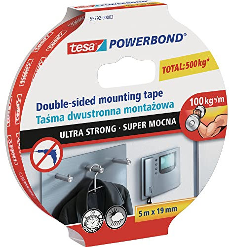 tesa UK Powerbond Ultra Strong Foam Doppelseitiges Klebeband, 5 m x 19 mm