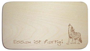 DEKOLANDO Frühstücksbrett « HEULENDER WOLF » mit persönlicher Wunschgravur - Ahornholz, 21 x 11 cm, Braun
