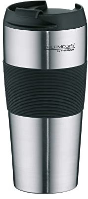 THERMOcafé by THERMOS TC THERMO PRO 0,40l, stainless steel mat, Kaffeebecher to Go Thermo aus Edelstahl, 4h heiß & 8h kalt, schwappsicher mit Grip Zone für Uni, Schule, Büro