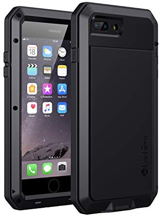 Lanhiem für iPhone 7 Plus/8 Plus Hülle Stoßfest Metall Robust, Schwarz | 360 Grad Ganzkörper Outdoor Schutzhülle, Militärstandard Tough Armor, Staubdicht Heavy Duty, mit Eingebautem Displayschutz
