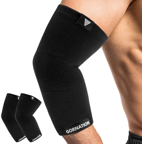 GORNATION Armbågsstöd, Elastiska Armbågsskydd för Män och Kvinnor, Kompressionsärmar för Gymnastik, Bodybuilding, Fitness och Smärtlindring - 1 par, Svart, XL