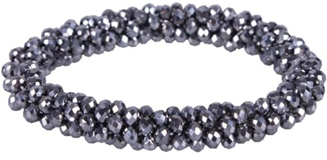 QHP Knotenband Haargummi Shine mit eckigen Perlen für schönen Glanz (Silber)