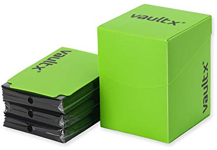 Vault X Trading Card Deck Box and 150 Black Card Sleeves, fits 100+ Sleeved Cards, Large Standard, Card Holder Storage Box, for MTG Commander Game, TCG (Green)