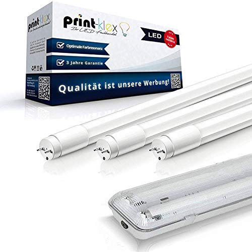 Doppelhalter-150cm + LED Leuchtstoffröhre T8 22W 4000K - Neutralweiß Feuchtraumleuchte Arbeitsbeleuchtung Leuchtstofflampe mit G13-Sockel Ledröhre Rasterleuchte mit Schutzabdeckung