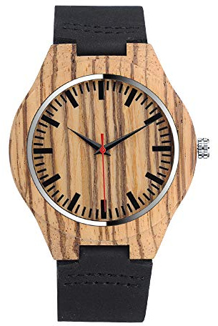 MICGIGI Reloj de Pulsera Unisex de Cuarzo con Correa de Piel de Vaca Hecha a Mano de Madera Natural