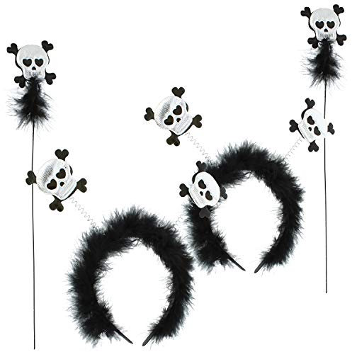 com-four® 2x Haarreif-Set Halloween - Haarreif und Stab im Totenkopf-Design - Kostüm für Halloween und Fasching (02 Stück - Totenkopf)