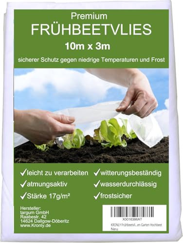 KRONLY Frühbeetvlies 30qm Frostschutz 10 x 3m wasserdurchlässig atmungsaktives Kälteschutz Schutzvlies Pflanzen Garten Hochbeet