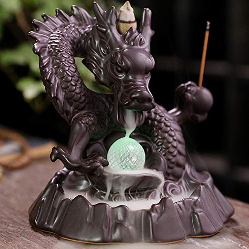 wosume Premium Backflow Weihrauchbrenner Wasserfall, Keramik Innovative LED-Leuchten, Lucky-Dragon-förmig, Dragon Smoke Fountain für Home-Office-Dekor