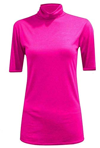 STAR FASHION Women/Ladies Turtle Polo High Roll Neck Causal Vest Top ¾ Short Sleeve Plain Stretch Soft Material T-Shirts Jumper