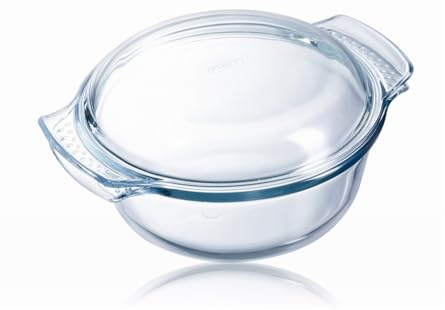 Pyrex Classic Easy Grip Glass Round Casserole Dish with Lid 4.9L Transparent (Pack of 2) (2)