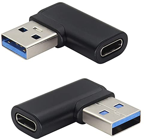 AAOTOKK Adaptateur USB C Femelle vers USB 3.0 Mâle à Angle Droit USB Type C vers USB 3.0 A à 90 Degrés pour PC,Ordinateur Portable,Banque d'alimentation,Chargeur D'appareils USB&Type C(2Pack-Noir)