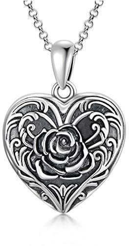 SOULMEET Colgante Collar con medallón de plata de ley 925 con forma de corazón que sostiene fotos de rosas para mujeres y niñas