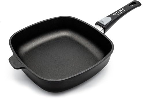 NOWA Aluguss Eckpfanne, LxBxH 28x28x6,5 cm, abnehmbarer Griff, backofenfest bis 240 °C, Antihaft beschichtet, Induktion, Made in Germany, für alle Herdarten, PFOA frei