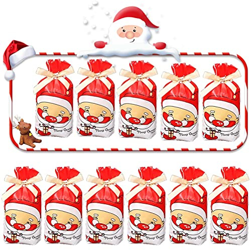 50 Stücke Weihnachten Geschenkbeutel mit Kordelzug, Wiederverwendbare Partytüten, Weihnachten Geschenktüte, Weihnachten Süßigkeiten Tüten, Geschenk Süßigkeiten Süße Tasche