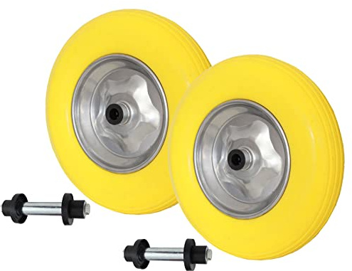 2x Schubkarrenrad Vollgummi PU Pannensicher 4.80/4.00-8 Ø 390mm mit Achse PU Stahlfelge